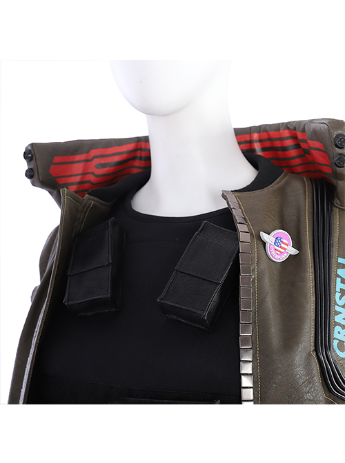 Cyberpunk 2077 Female Role Army Green Jacket Suit Halloween Cosplay Costume Vest And Underwear And Weapon Bags