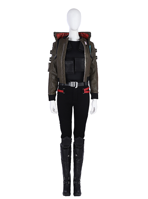 Cyberpunk 2077 Female Role Army Green Jacket Suit Halloween Cosplay Costume Vest And Underwear And Weapon Bags