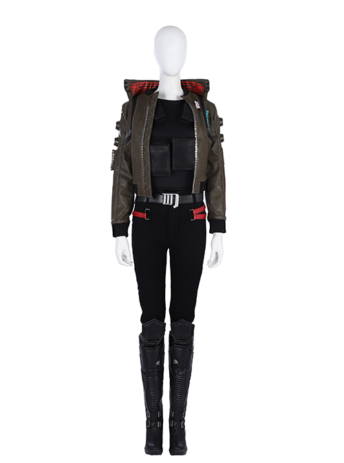 Cyberpunk 2077 Female Role Army Green Jacket Suit Halloween Cosplay Accessories Black Waistband