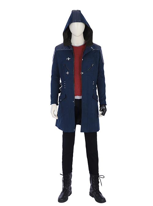 Devil May Cry 5 Nero Hooded Windbreaker Suit Halloween Cosplay Costume Gray Bottoming Short Sleeve Shirt