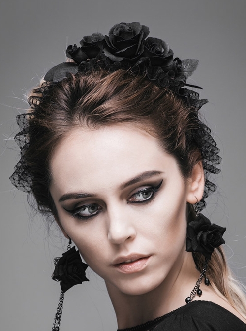 Black Gothic Velvet Handmade Rose Headband