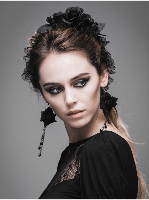 Black Gothic Velvet Handmade Rose Headband