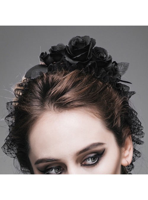 Black Gothic Velvet Handmade Rose Headband