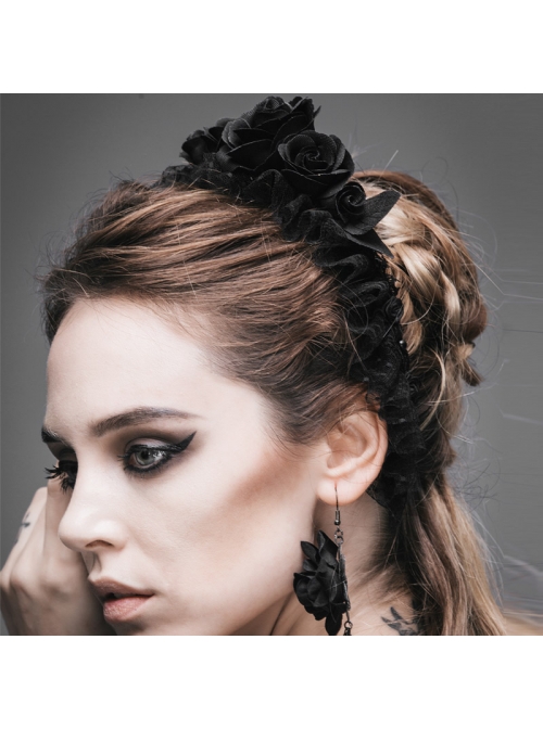 Black Gothic Velvet Handmade Rose Headband