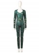 Aquaman Mera Green Scale Print Battle Suit Halloween Cosplay Costume Green Bodysuit