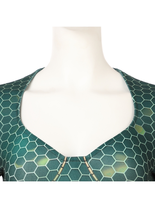 Aquaman Mera Green Scale Print Battle Suit Halloween Cosplay Costume Green Bodysuit