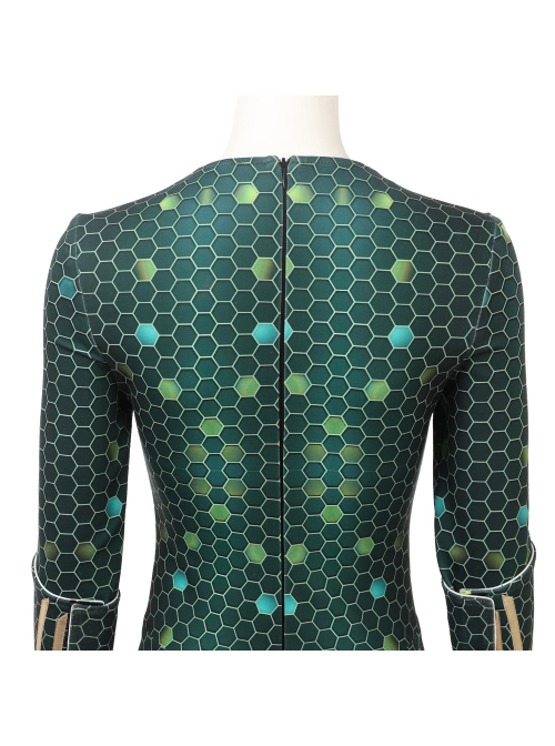 Aquaman Mera Green Scale Print Battle Suit Halloween Cosplay Costume Green Bodysuit