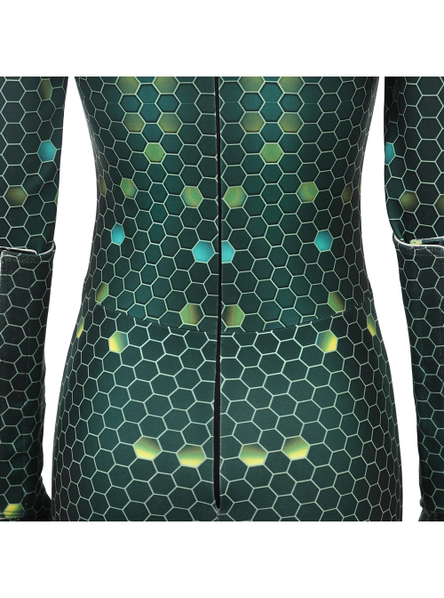 Aquaman Mera Green Scale Print Battle Suit Halloween Cosplay Costume Green Bodysuit
