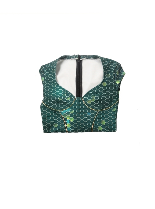 Aquaman Mera Green Scale Print Battle Suit Halloween Cosplay Costume Green Bodysuit