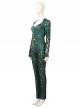 Aquaman Mera Green Scale Print Battle Suit Halloween Cosplay Costume Green Bodysuit