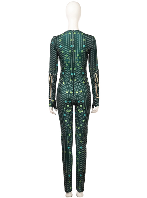 Aquaman Mera Green Scale Print Battle Suit Halloween Cosplay Costume Green Bodysuit