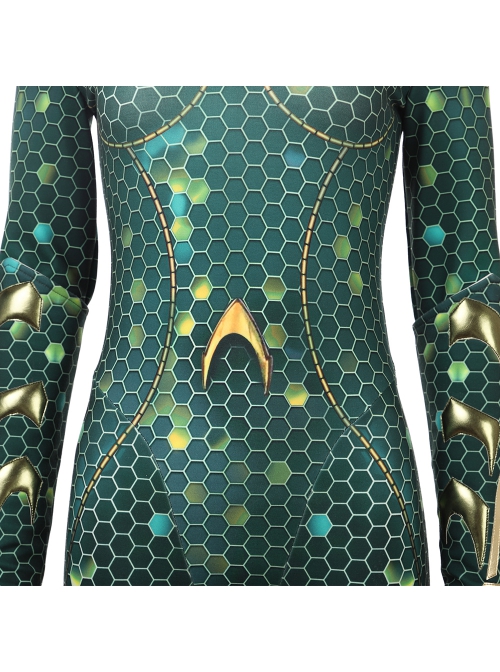 Aquaman Mera Green Scale Print Battle Suit Halloween Cosplay Costume Green Bodysuit