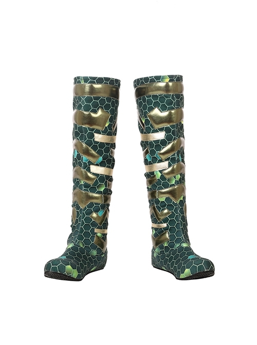 Aquaman Mera Green Scale Print Battle Suit Halloween Cosplay Accessories Green Boots