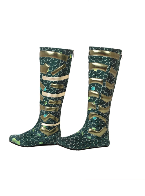 Aquaman Mera Green Scale Print Battle Suit Halloween Cosplay Accessories Green Boots