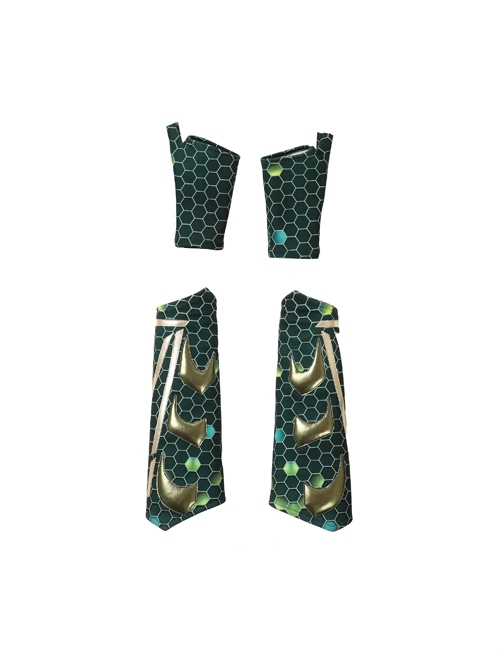 Aquaman Mera Green Scale Print Battle Suit Halloween Cosplay Accessories Green Wrist Guards And Gloves