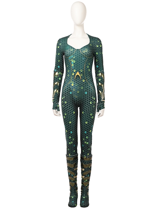 Aquaman Mera Green Scale Print Battle Suit Halloween Cosplay Accessories Green Wrist Guards And Gloves