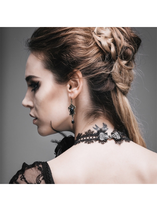 Gothic Shining Rose Beads Chain Black Lace Choker