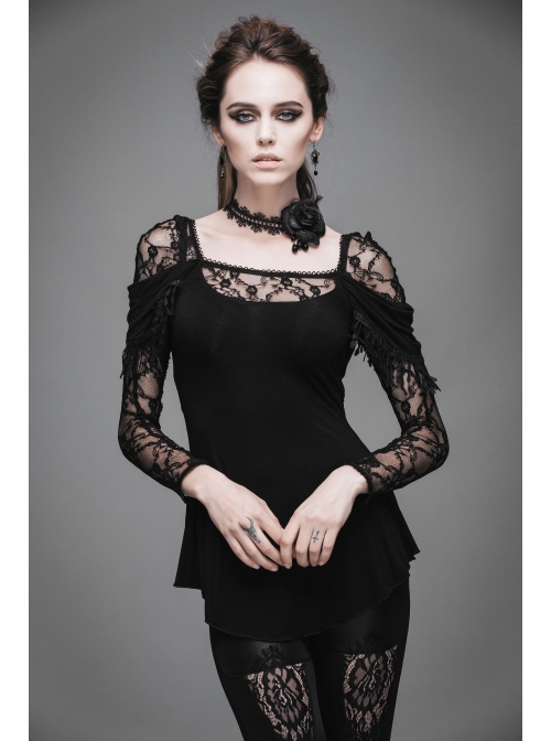 Gothic Shining Rose Beads Chain Black Lace Choker