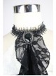 Gothic White Jacquard Black Lace Jewel Pins Tie