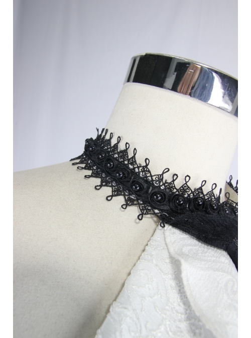 Gothic White Jacquard Black Lace Jewel Pins Tie