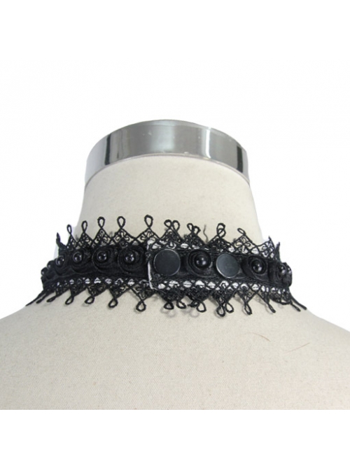 Gothic White Jacquard Black Lace Jewel Pins Tie