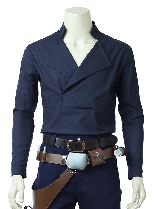 Star Wars Han Solo Brown Jacket Suit Halloween Cosplay Costume Blue Bottoming Top
