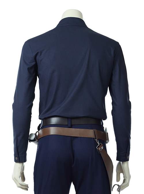 Star Wars Han Solo Brown Jacket Suit Halloween Cosplay Costume Blue Bottoming Top