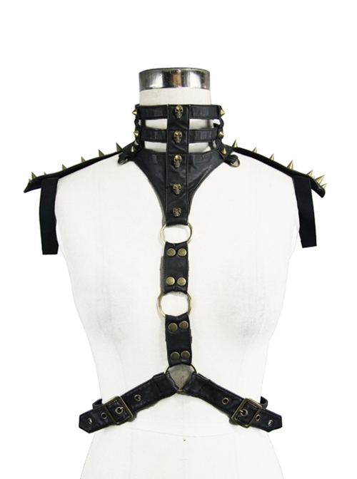Punk Rivet Decoration Collar Accessory Black Body Harness
