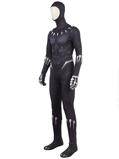 Black Panther T'Challa Black Printing Version Battle Suit Halloween Cosplay Costume Black Bodysuit
