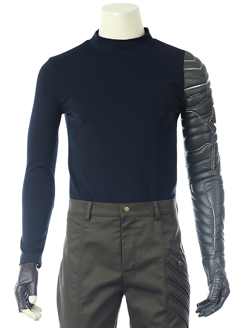 Avengers Infinity War Winter Soldier Bucky Barnes Navy Blue Top Battle Suit Halloween Cosplay Costume Blue Bottoming Top