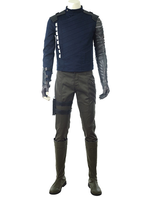 Avengers Infinity War Winter Soldier Bucky Barnes Navy Blue Top Battle Suit Halloween Cosplay Costume Blue Bottoming Top