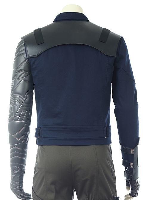 Avengers Infinity War Winter Soldier Bucky Barnes Navy Blue Top Battle Suit Halloween Cosplay Costume Back Shoulders And One Arm Top