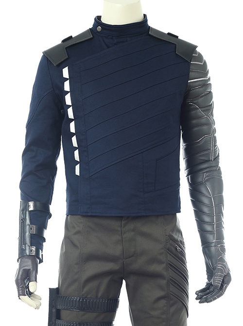 Avengers Infinity War Winter Soldier Bucky Barnes Navy Blue Top Battle Suit Halloween Cosplay Costume Back Shoulders And One Arm Top