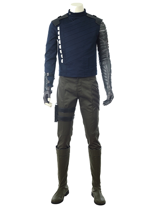 Avengers Infinity War Winter Soldier Bucky Barnes Navy Blue Top Battle Suit  Halloween Cosplay Costume Army Green Trousers - Magic Wardrobes