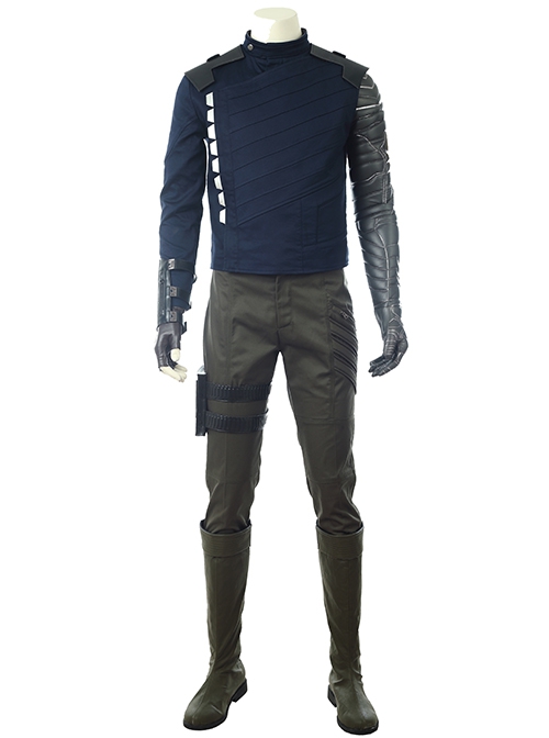 Avengers Infinity War Winter Soldier Bucky Barnes Navy Blue Top Battle Suit Halloween Cosplay Accessories Glove And Wrist Guard And Leg Bag