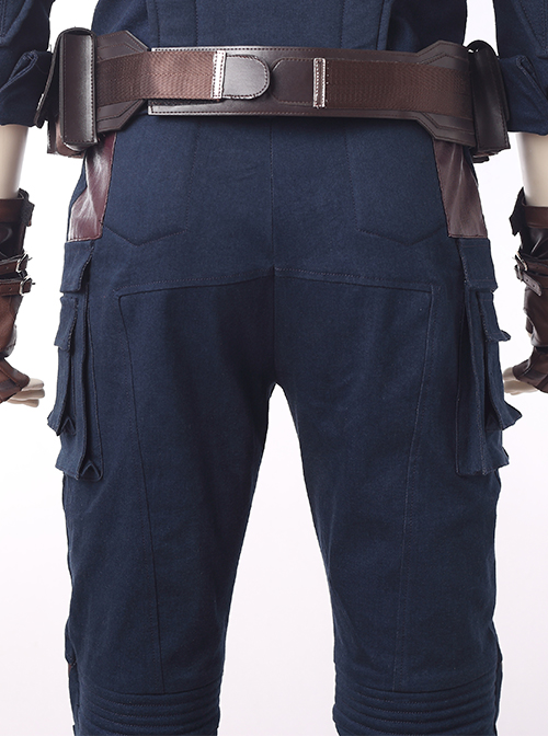 Avengers Infinity War Captain America Steve Rogers Battle Suit Halloween Cosplay Costume Blue Trousers