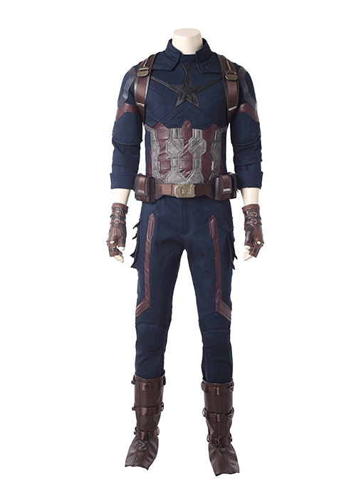Avengers Infinity War Captain America Steve Rogers Battle Suit Halloween Cosplay Costume Blue Trousers