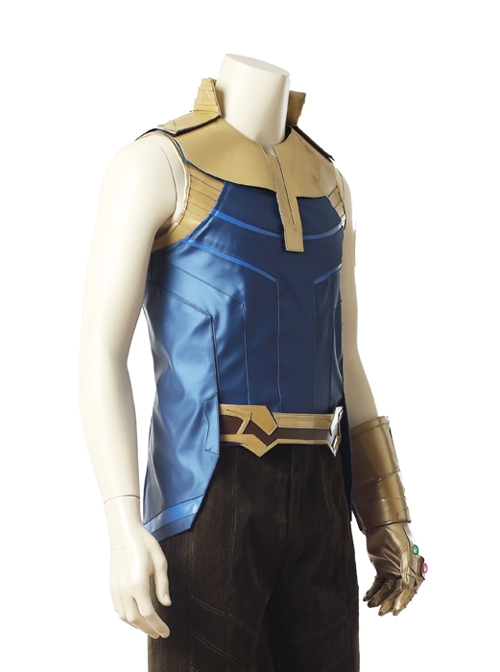 Avengers Infinity War Thanos Battle Suit Halloween Cosplay Costume Blue Top With Golden Armor