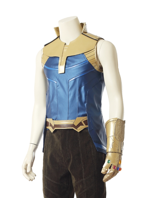 Avengers Infinity War Thanos Battle Suit Halloween Cosplay Costume Blue Top With Golden Armor