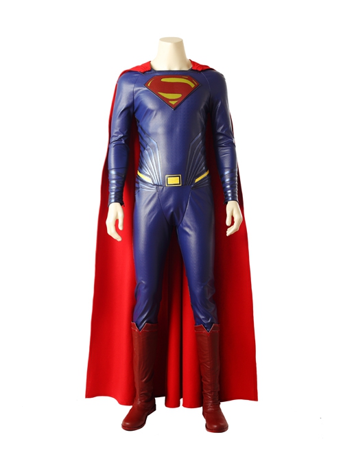 Justice League Superman Clark Kent Blue Battle Suit Halloween Cosplay Accessories Red Boots