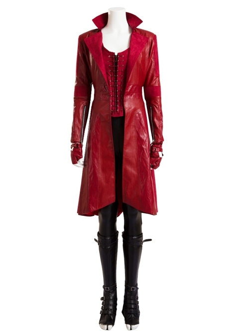 Marvel America Captain 3 Scarlet Witch Red Long Leather Jacket Halloween Cosplay Costume Full Set