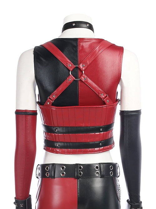 Game Batman Arkham City Harley Quinn Halloween Cosplay Costume Red Corset