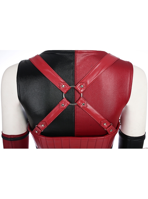 Game Batman Arkham City Harley Quinn Halloween Cosplay Costume Red Corset