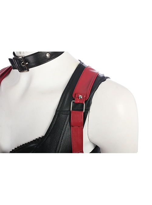 Game Batman Arkham City Harley Quinn Halloween Cosplay Costume Red Corset