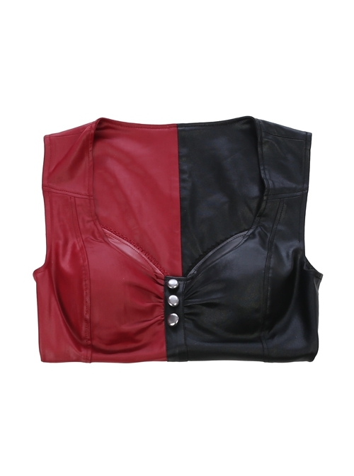 Game Batman Arkham City Harley Quinn Halloween Cosplay Costume Red-Black Bottoming Vest