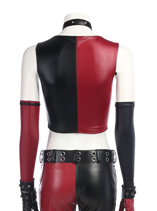 Game Batman Arkham City Harley Quinn Halloween Cosplay Costume Red-Black Bottoming Vest