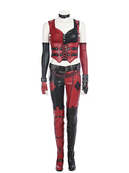 Game Batman Arkham City Harley Quinn Halloween Cosplay Costume Red-Black Bottoming Vest