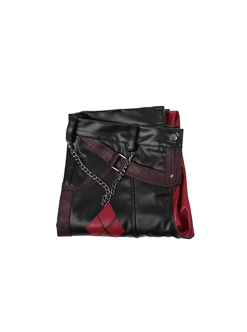 Game Batman Arkham City Harley Quinn Halloween Cosplay Costume Red-Black Trousers