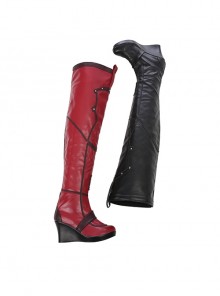 Game Batman Arkham City Harley Quinn Halloween Cosplay Accessories Red-Black Boots