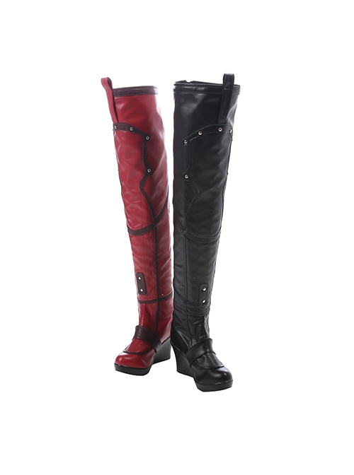 Game Batman Arkham City Harley Quinn Halloween Cosplay Accessories Red-Black Boots